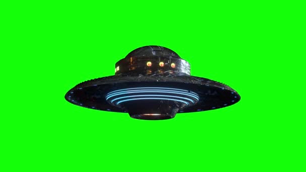 Ufo fliegt auf grünem Hintergrund. 3D-Darstellung - Filmmaterial, Video