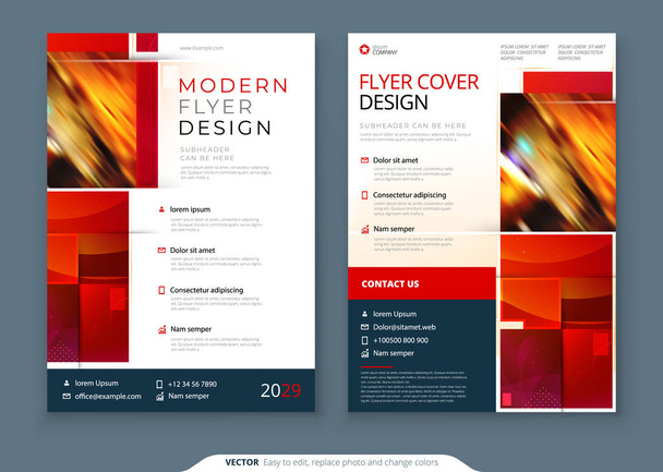 Red Flyer şablon düzeni tasarımı. Kurumsal iş yıllık raporu, katalog, dergi, el ilanı mockup. Kare şekilli yaratıcı modern parlak konsept - Vektör, Görsel