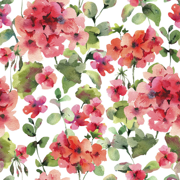 Watercolor Flower Geranium Seamess Pattern, Pelargonium Texture, - Fotó, kép