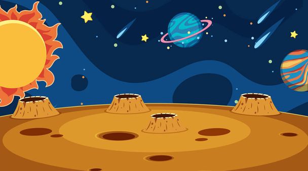 Background design of landscape with planets in space - Vector, Image