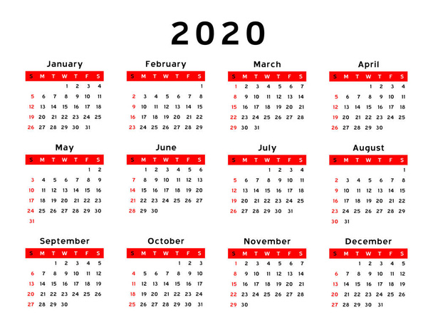 calendario 2020, la settimana inizia il Domenica, modello di business di base. illustrazione vettoriale
 - Vettoriali, immagini