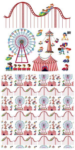 子供とサーカスの乗り物とシームレスな背景デザイン - ベクター画像