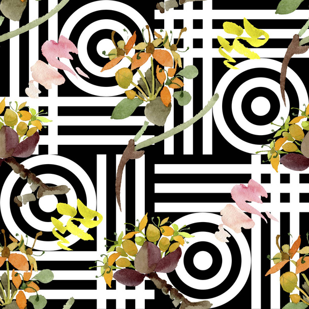 Cornus mas virágos botanikai virágok. Akvarell háttér illusztráció meg. Folytonos háttérmintázat. - Fotó, kép