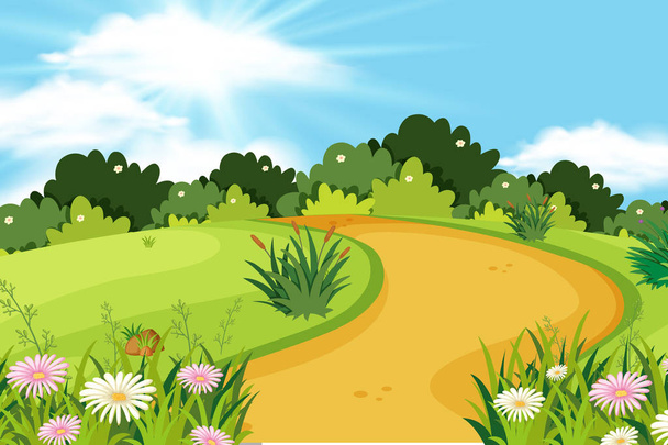 Background design of landscape with road in the park - Vector, Image
