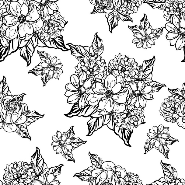 Seamless monochrome vintage style flowers pattern - Vettoriali, immagini