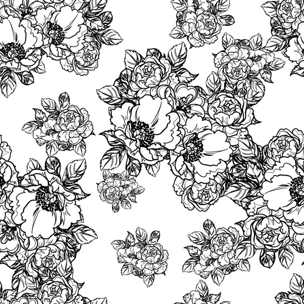 Zökkenőmentes monokróm vintage stílusú virágok minta - Vektor, kép