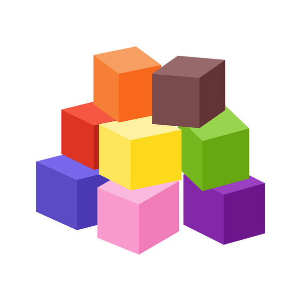 Conjunto de ladrillos de juguete colorido en blanco vector ilustración. Cubos vectoriales aislados sobre fondo blanco
. - Vector, imagen