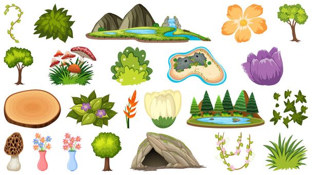 Conjunto de diferentes plantas e formas terrestres
 - Vetor, Imagem