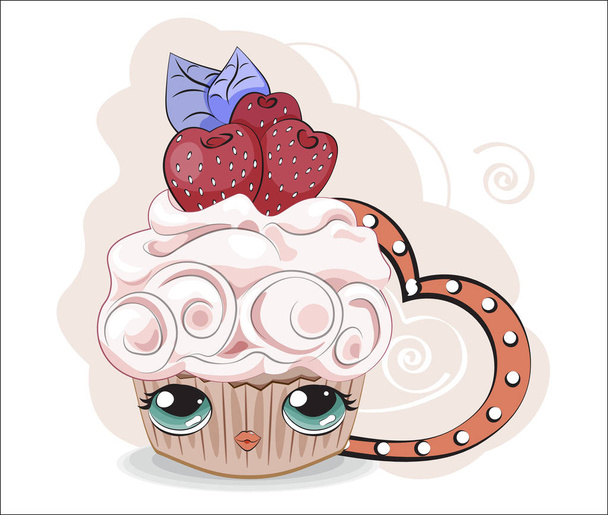 cupcake with funny face - Vector, Image