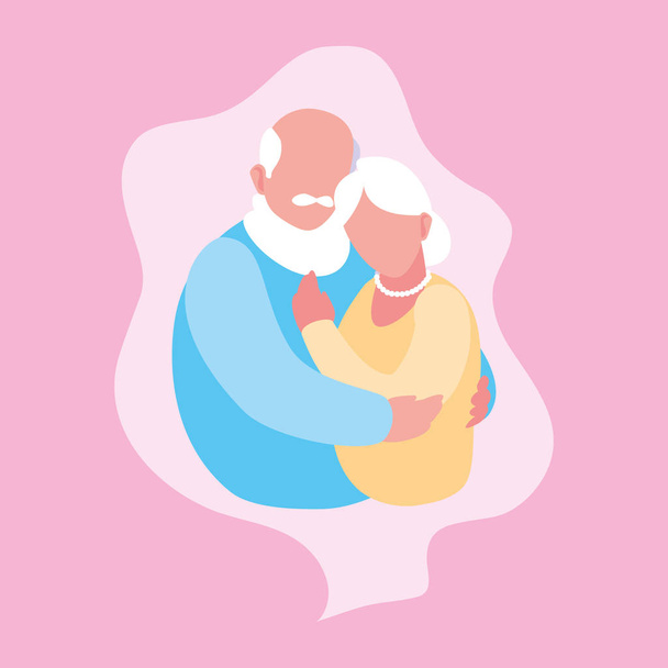 χαριτωμένο παλιό ζευγάρι αγκάλιασε στο πλαίσιο - Διάνυσμα, εικόνα