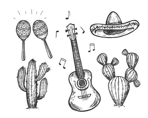 Mexican traditional objects set - Vektör, Görsel