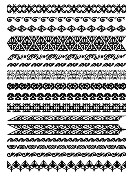 Satz von 16 Vektorgrenzen, Trennwänden und Rahmen aus kasachischem nationalen islamischen Ornament - Vektor, Bild