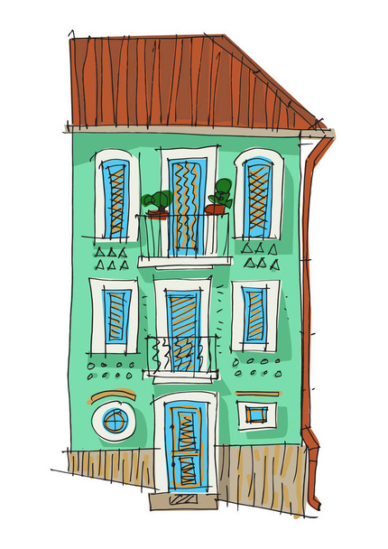 Старый дом на крутой улице
 - Вектор,изображение
