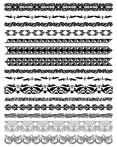 Set of 15 vector borders, dividers and frames of Kazakh national Islamic ornament - Vector, Image