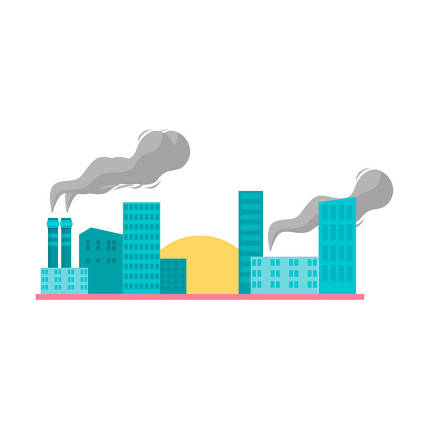 Забруднення повітря заводом в місті. Плоский стиль растрова ілюстрація
. - Вектор, зображення
