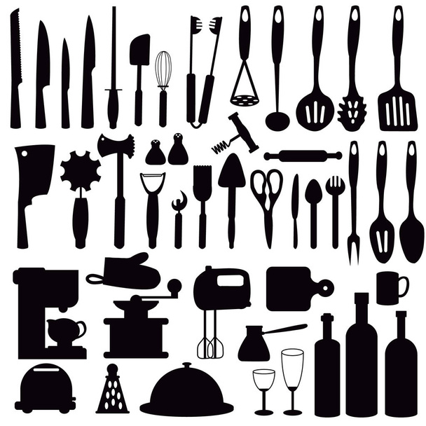 Conjunto de utensílios de cozinha silhueta
 - Vetor, Imagem