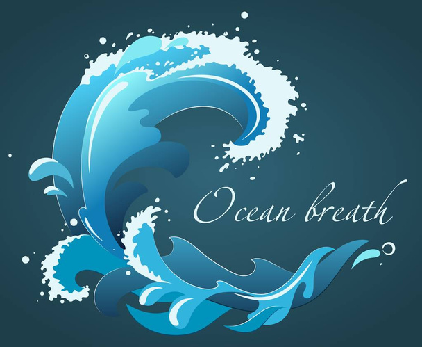 a blue vector wave with foam, drops and splashes - Vector, Imagen