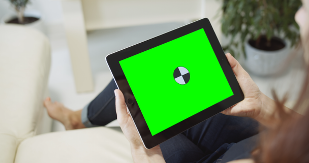Woman Holding Tablet Chromakey Indoors - Footage, Video