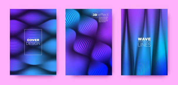Wave Linear Poster. Magenta Design Covers Set.  - Photo, Image