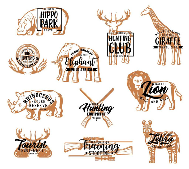 Vadász klub, vadászati idény állatok betűkkel - Vektor, kép
