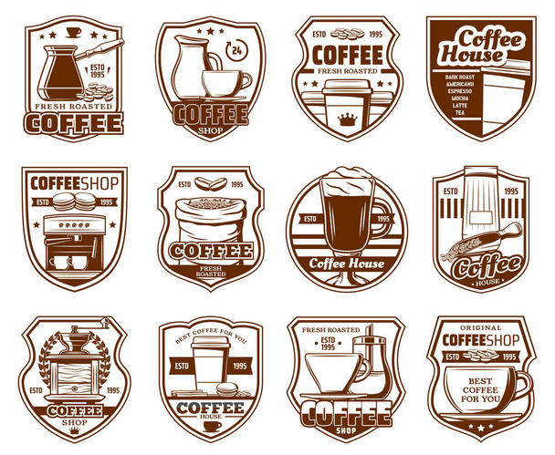 Coffe icons, cafeteria and cafe drinks signs - Vector, Image