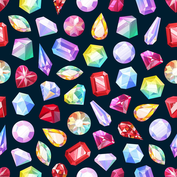 Gemstones, jewelry diamonds gems seamless pattern - Vector, Image