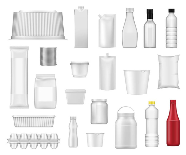 Food packs, realistische productpakket containers - Vector, afbeelding