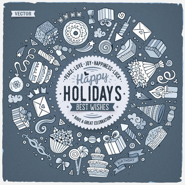 Set of Holidays cartoon doodle objects - Vector, Image