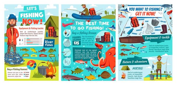 Fischerei Meeresfrüchte und Meeresfische fangen Infografik - Vektor, Bild