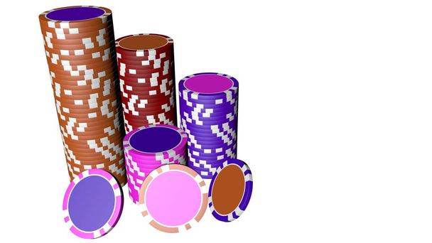 Set of poker chips of different colors isolated on white background. - Photo, Image