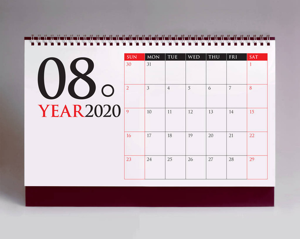 Calendrier de bureau simple 2020 - Août
 - Photo, image