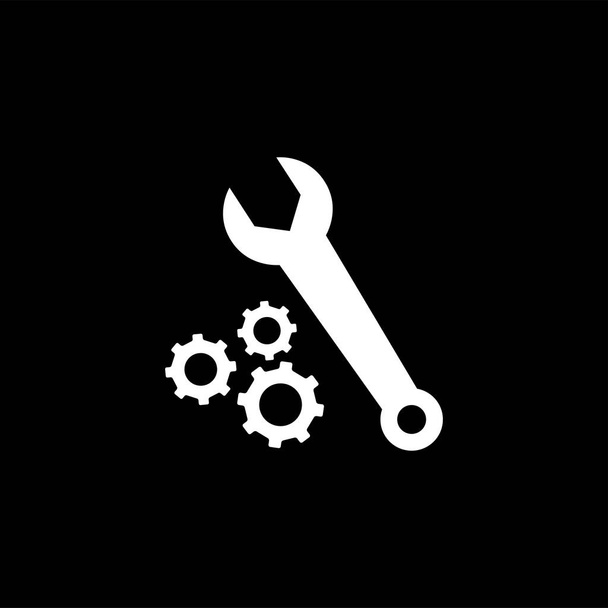 Gear and Wrench Icon On Black Background. Вектор черного плоского стиля
. - Вектор,изображение
