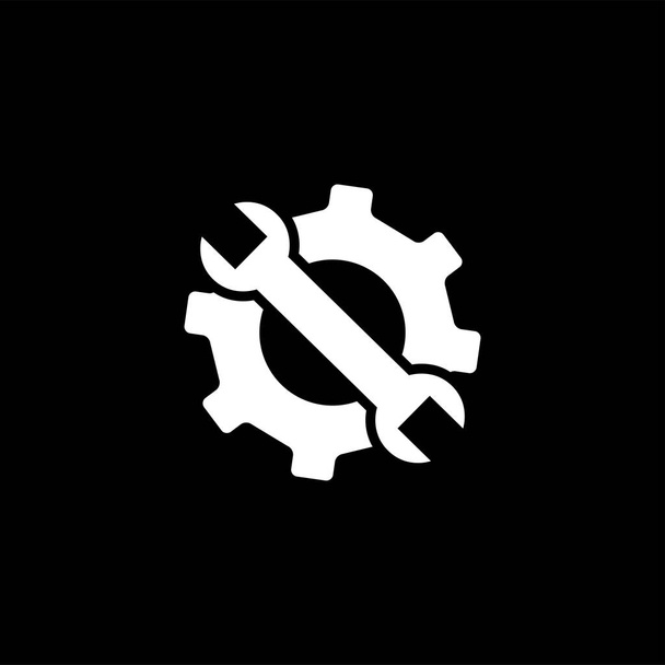 Service-Tools-Symbol auf schwarzem Hintergrund. Zahnrad & Hammer Black Flat Style Vektor Illustration. - Vektor, Bild