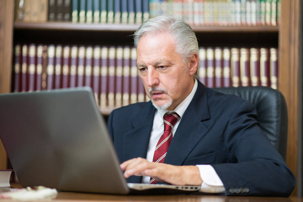 Businessman using his laptop in a library - Photo, image