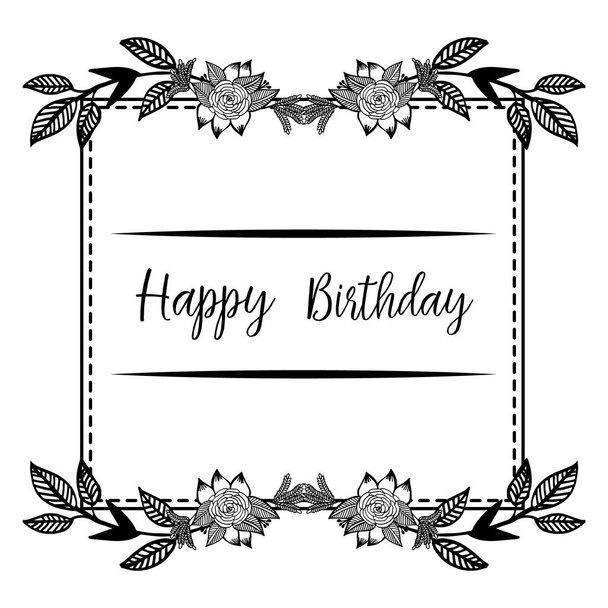 Lettering of happy birthday, design element flower frame, isolated on a white backdrop. Vector - Vector, Image