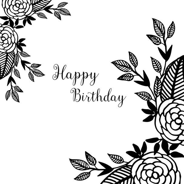 Template greeting card happy birthday, with decoration branches leaves and elegant flower frame. Vector - Vektori, kuva