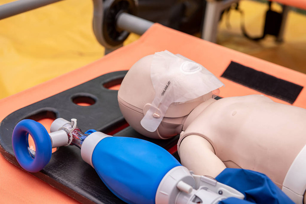 CPR Airway Management Training medical procedure AED and bag mas - Photo, Image