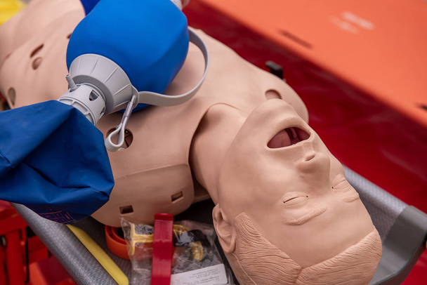 CPR Airway Management Training medical procedure AED and bag mas - Photo, Image
