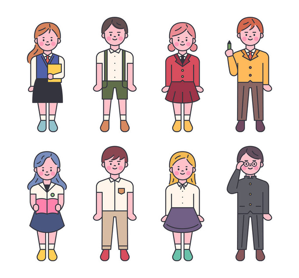 Leuke school uniform karakters. platte ontwerp stijl minimale vector illustratie. - Vector, afbeelding