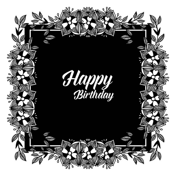 Shape of pattern card happy birthday, style vintage flower frame. Vector - Vetor, Imagem