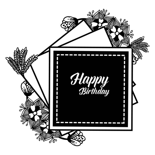 Elegante invitación de tarjeta feliz cumpleaños, con el patrón de decoración marco de flores de arte, textura vintage. Vector
 - Vector, Imagen