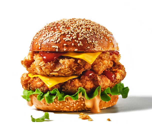 Fresco gustoso hamburger isolato su sfondo bianco. Grande doppio ched
 - Foto, immagini