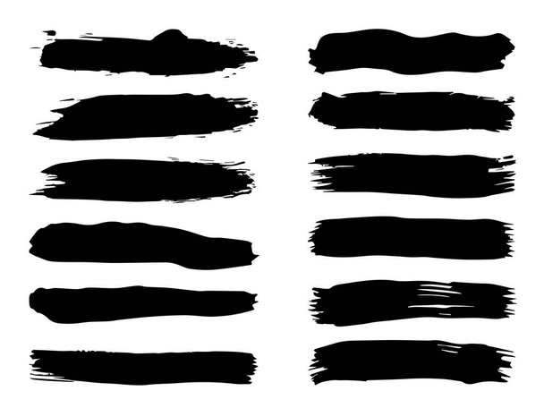 Sanatsal grungy siyah boya el yapılmış yaratıcı fırça darbesi topluluğu izole üzerinde beyaz arka plan ayarlayın. Soyut grunge skeçler tasarım eğitim veya grafik sanatı dekorasyon için bir grup - Fotoğraf, Görsel