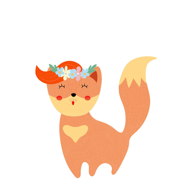 Симпатична лисиця в квітковому вінку дитяча душова картка
 - Фото, зображення