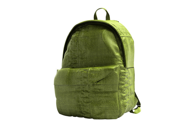 緑のコトンティーンバックパック学校3Dは、白い背景nにレンダリング - 写真・画像