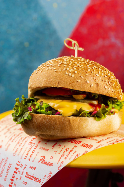 lezzetli burger, fast food - Fotoğraf, Görsel