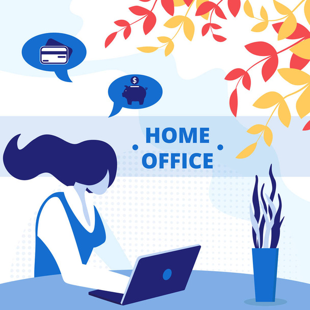 Freelance Home Office Workplace Square Banner. - Vector, Image