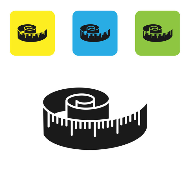 Black Tape measure icon isolated on white background. Measuring tape. Set icons colorful square buttons. Vector Illustration - Vector, Image