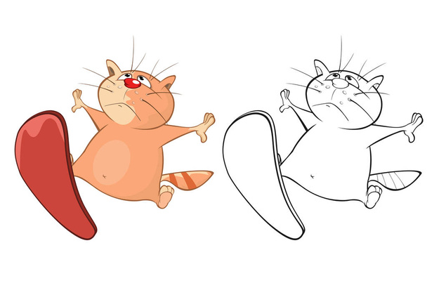 Senin için Sevimli Çizgi Film Karakteri Kedi Sörfçüsü Tasarım ve Bilgisayar Oyunu. Renklendirme Kitabı Özeti  - Vektör, Görsel