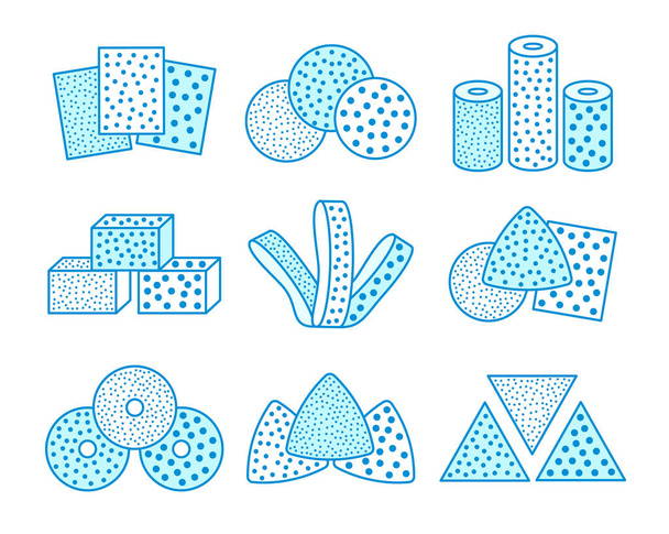 Sandpaper sheets, discs, rolls, triangles. Blue vector illustrat - Vector, Image